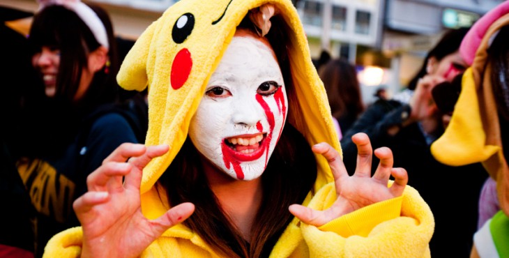 Group of Young People celebrating Halloween on Tokyo Street