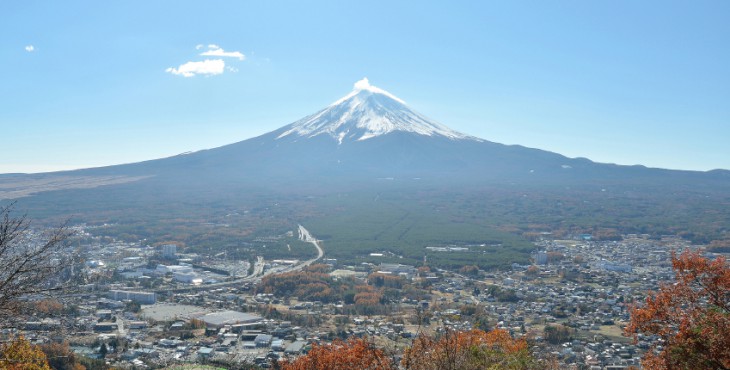 Mount fuji and city in yamanashi japan
