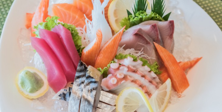 An assortment of sliced raw fish