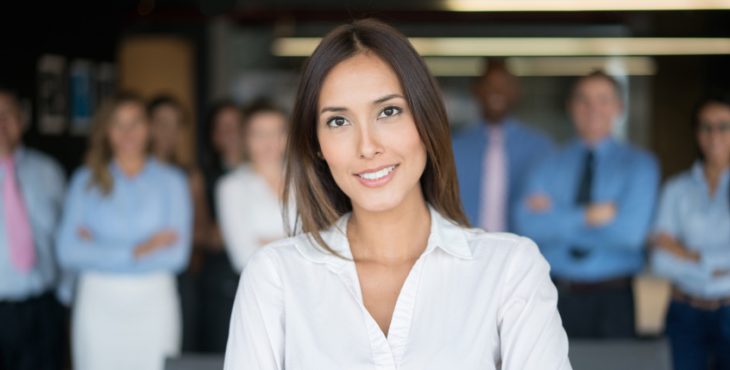 Successful woman leading a business group